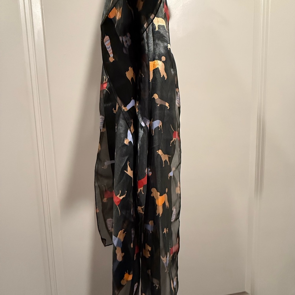 Dog Patterned Black Scarf